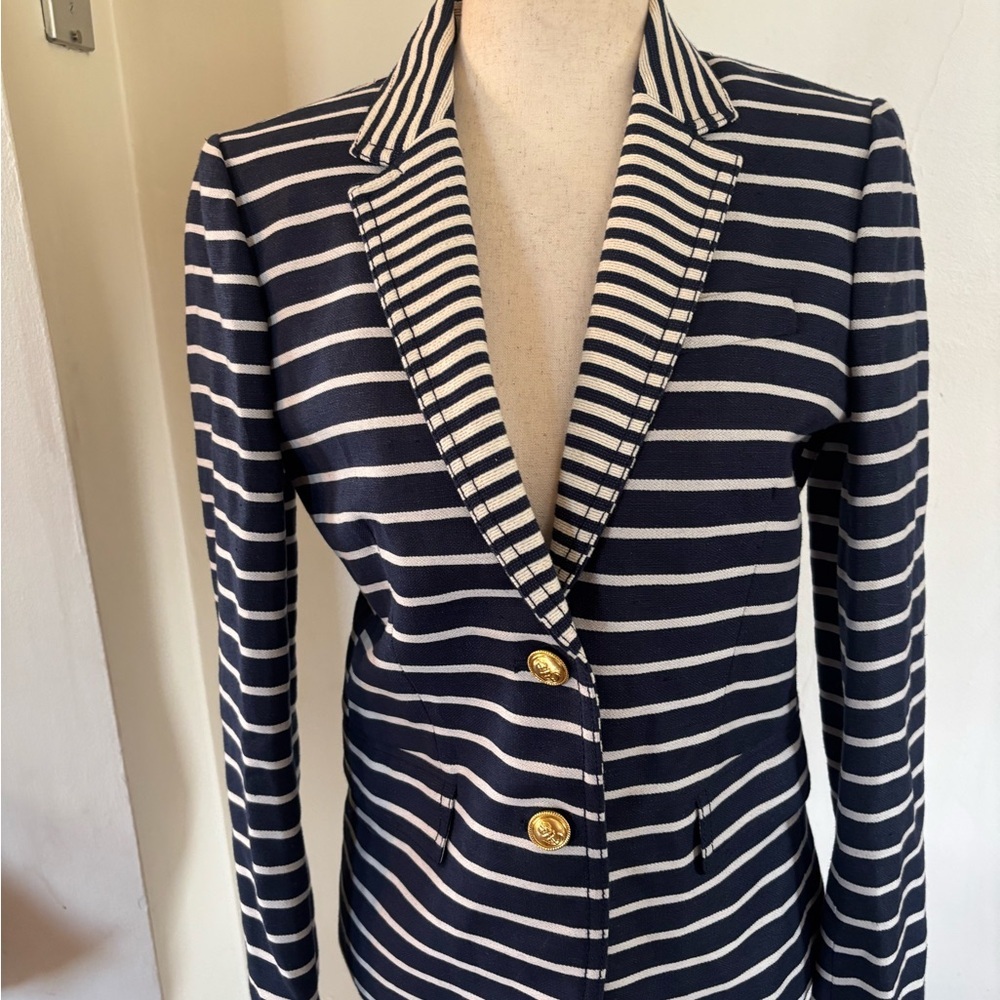 J. Crew Schoolboy Blazer Nautical Mixed Stripe Button Down Anchor size 4 39921 - Picture 4 of 6